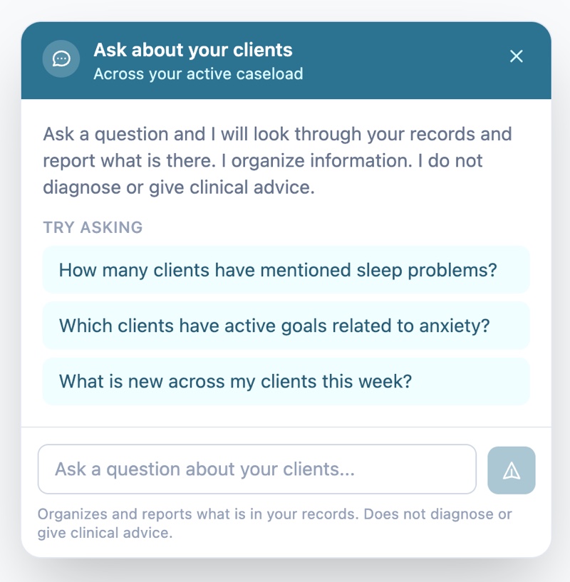 Assistant answering questions across the whole caseload