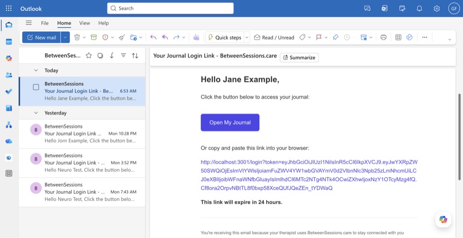 Receive a magic link