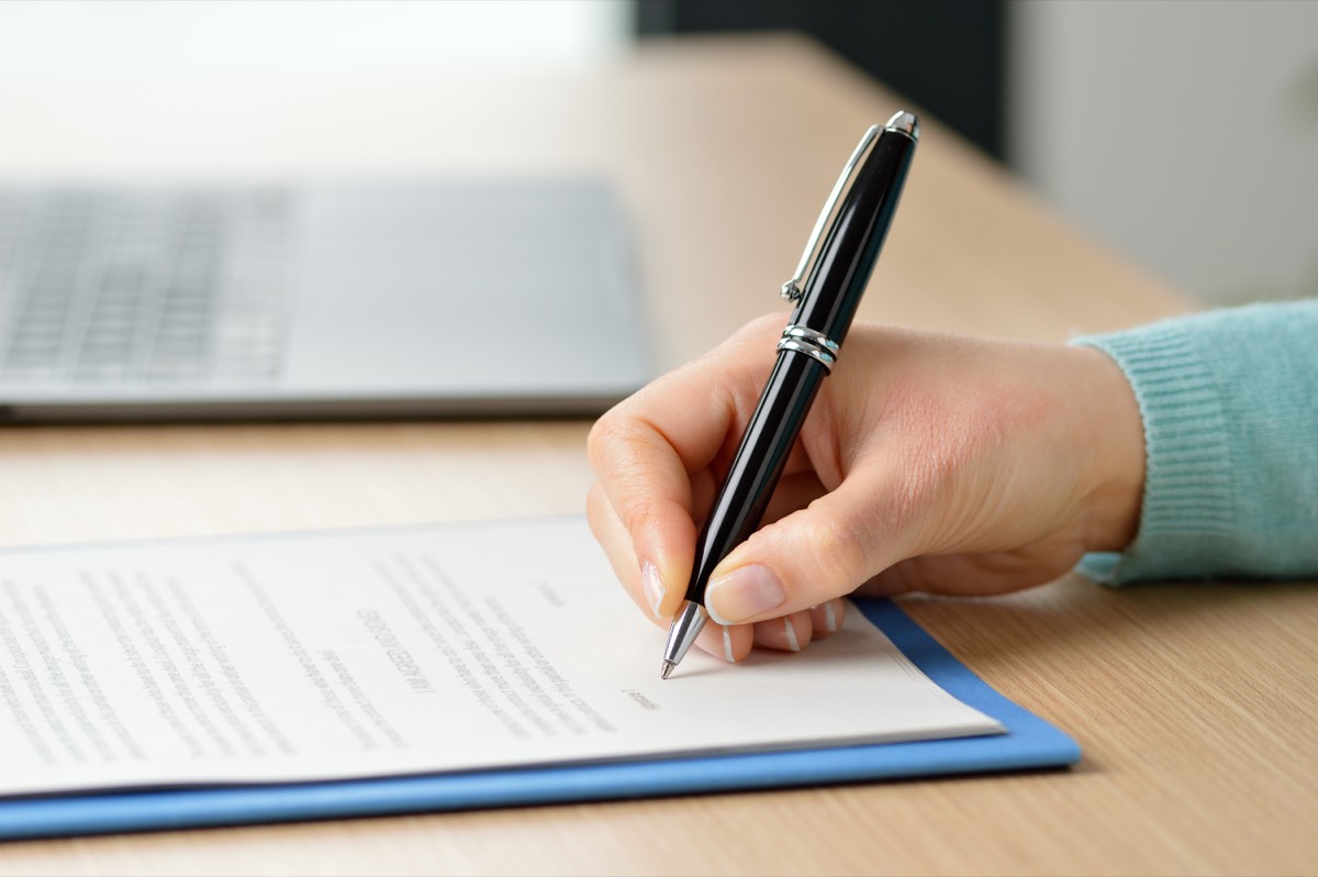 Client completing worksheet